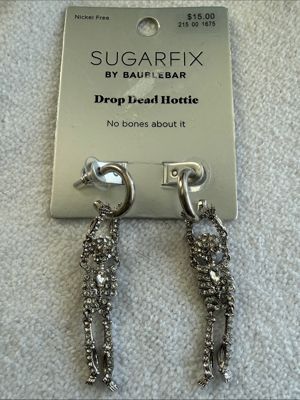 SUGARFIX by BaubleBar Silver 'Drop Dead Hottie' Crystal Skeleton Earrings